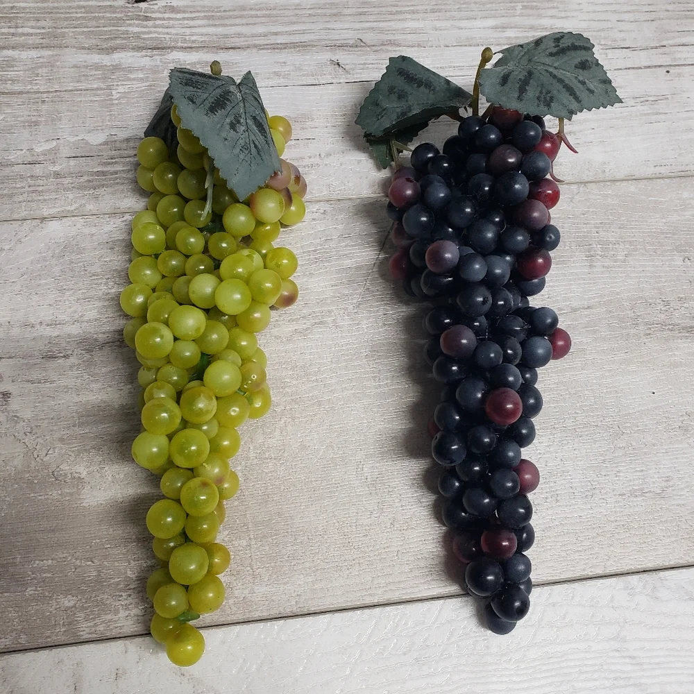 Lot 2 Realistic Artificial Faux Decorative Grapes Clusters Plastic Rubber Fruit